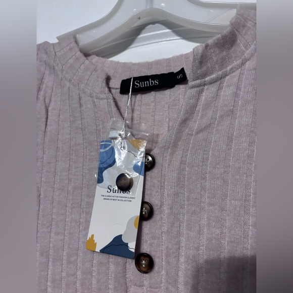 NWT Light Pink Ribbed Henley Top Soft Girl Minimalist Long Sleeve - Picture 3 of 5